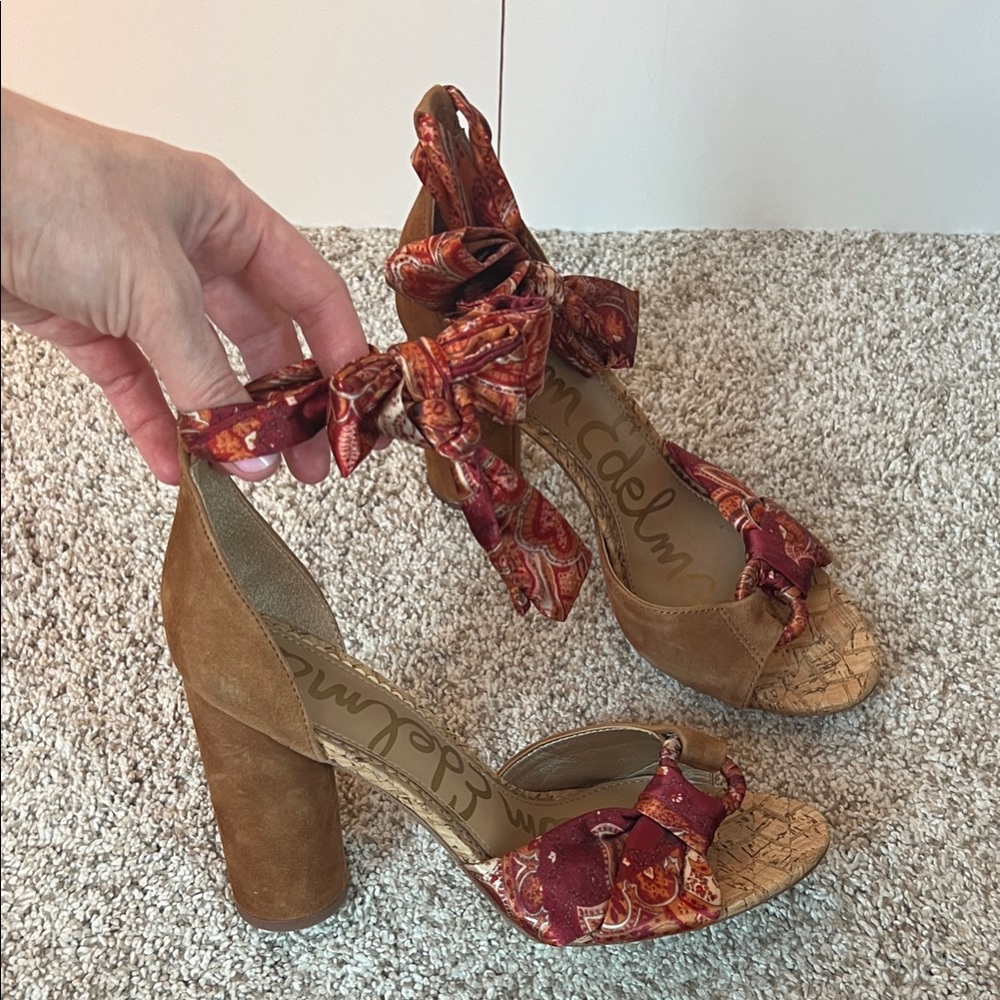 Sam Edelman Tan and Red Heeled Sandals